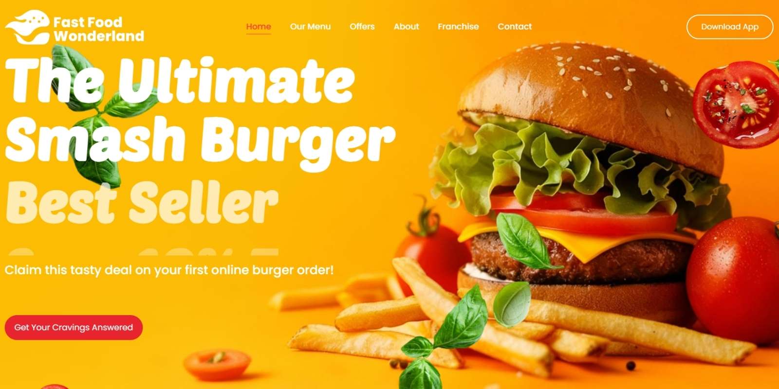 Modern restaurant and fast food website design featuring online ordering, menu showcase, and promotional offers.